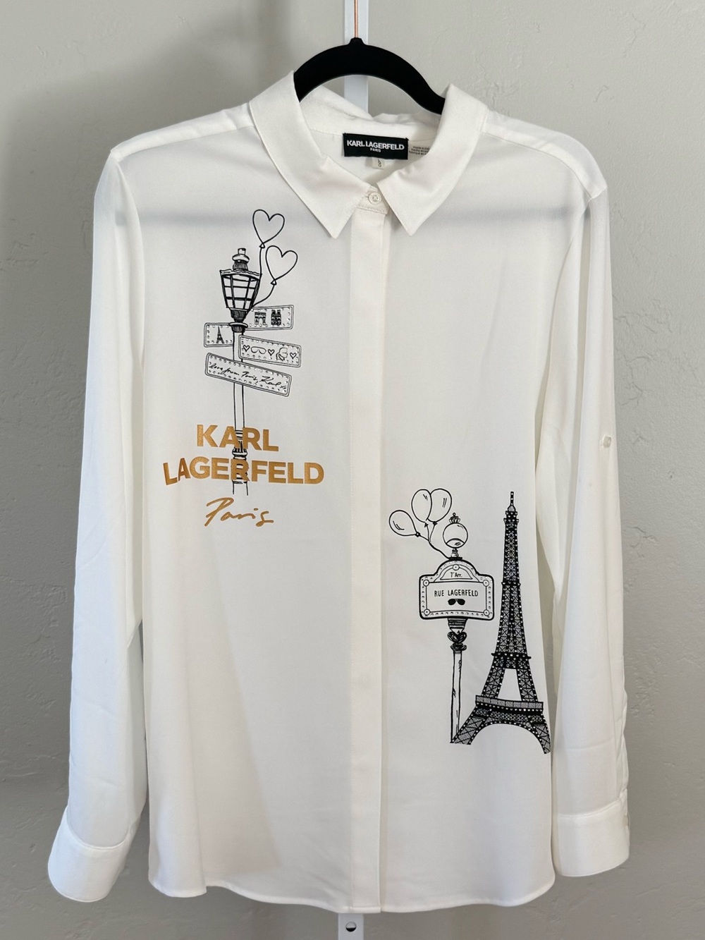 Karl LagerfelWhite Button-Front Paris Graphic Shirt